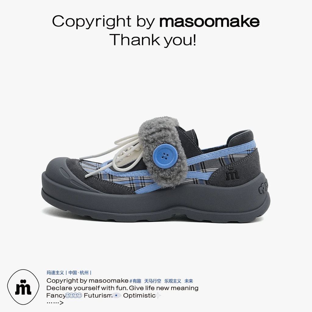 MASOOMAKE Suede Velcro Platform Wide-Toe Sneaker