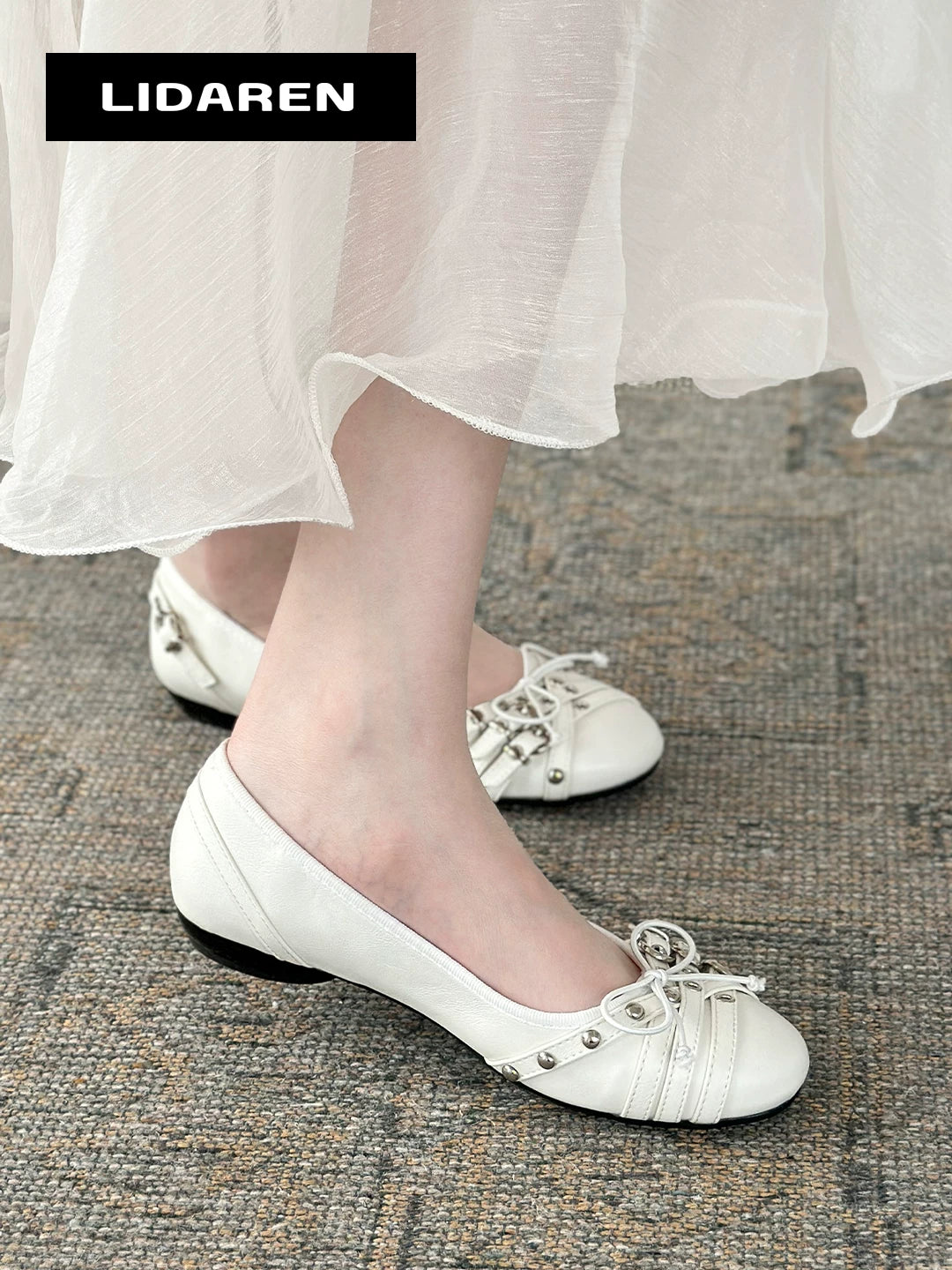 Lidaren Produced Leather Bow Slip-On Round-Toe Flat