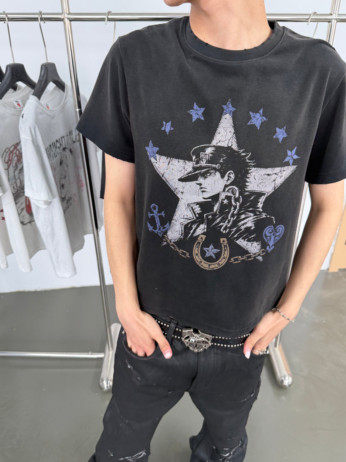 HIGH TABLE JOJO Star Platinum 260g Wrinkle-Resistant Fitted Tee