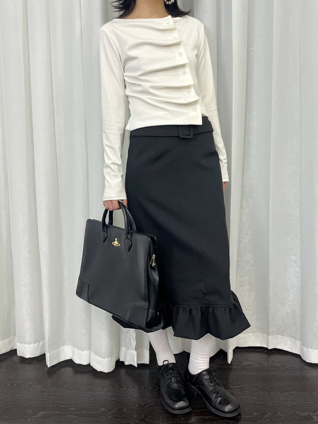 Loosesmell Pleated Versatile Simple Long Sleeves