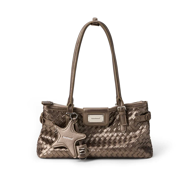 SmoSmos nmetal Woven Faux Leather Zip-Top Shoulder Bag