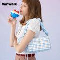 VANWALK Blue Plaid Faux Leather Zip-Top Shoulder Bag