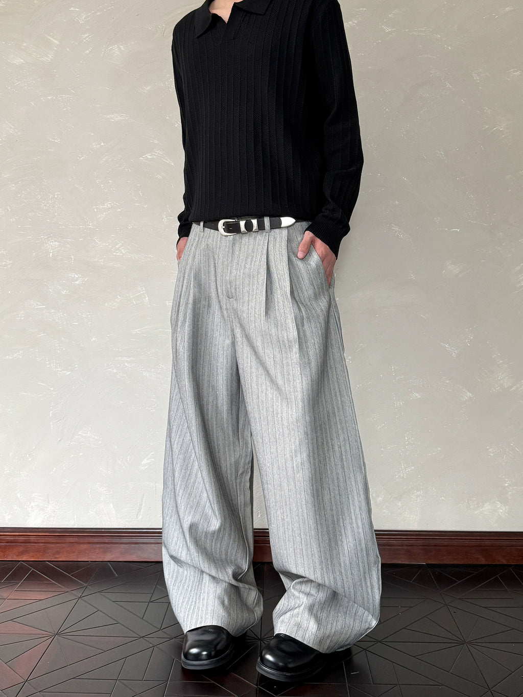 A PUEE Retro Old Money Wind Striped Trousers