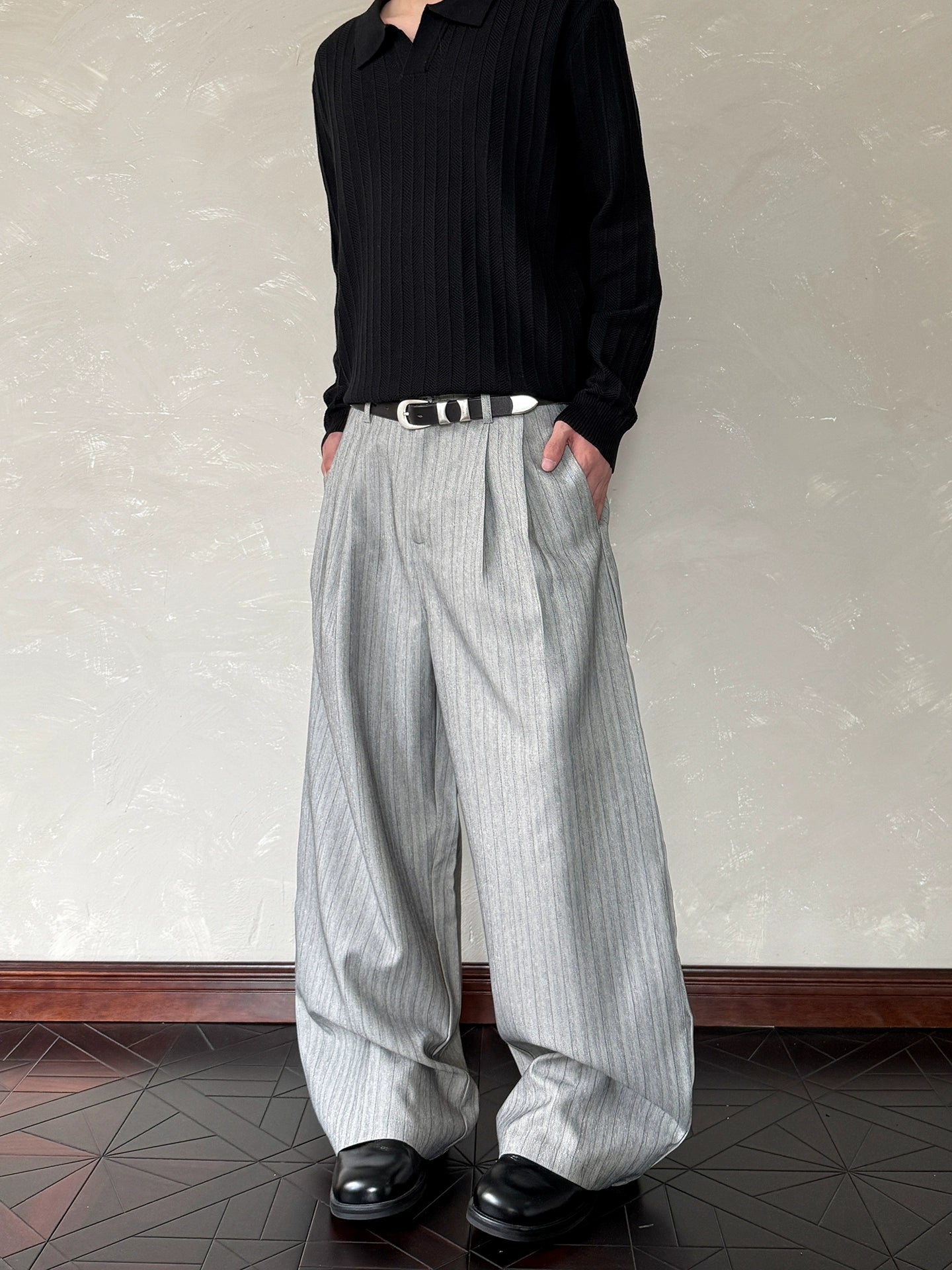 A PUEE Retro Old Money Wind Striped Trousers