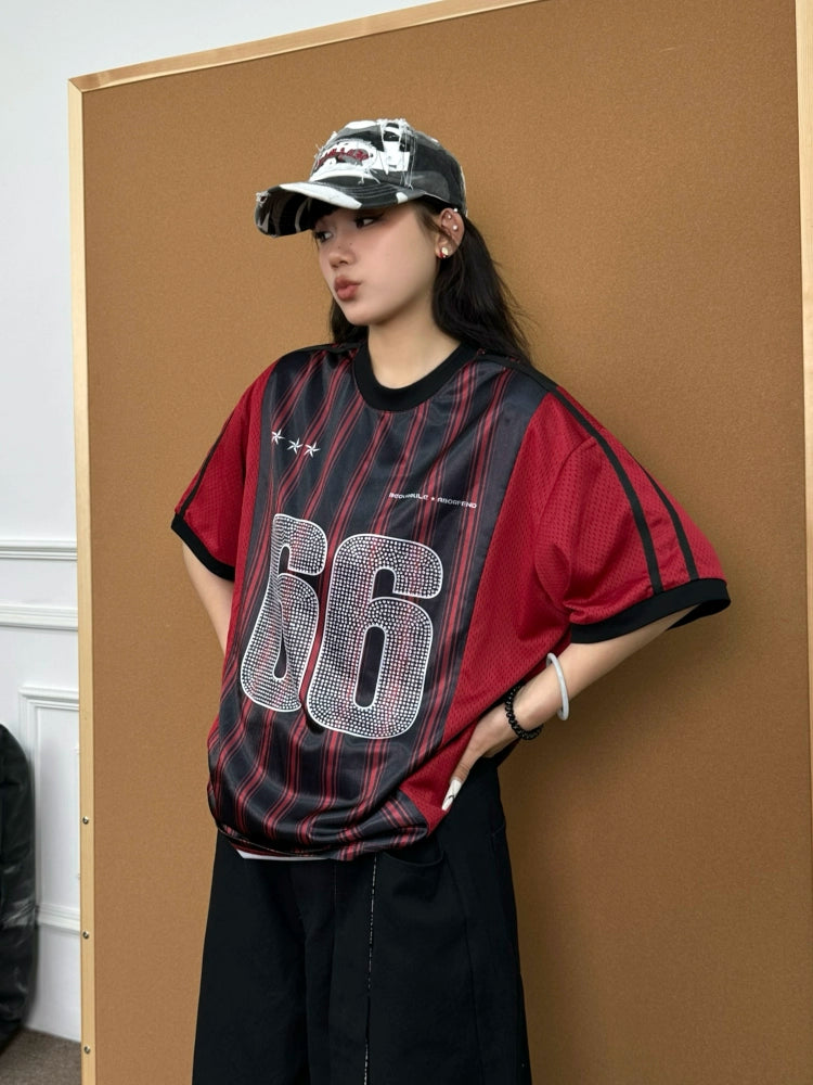 BeOurRule Flash Drill Mesh V-neck Loose Tee