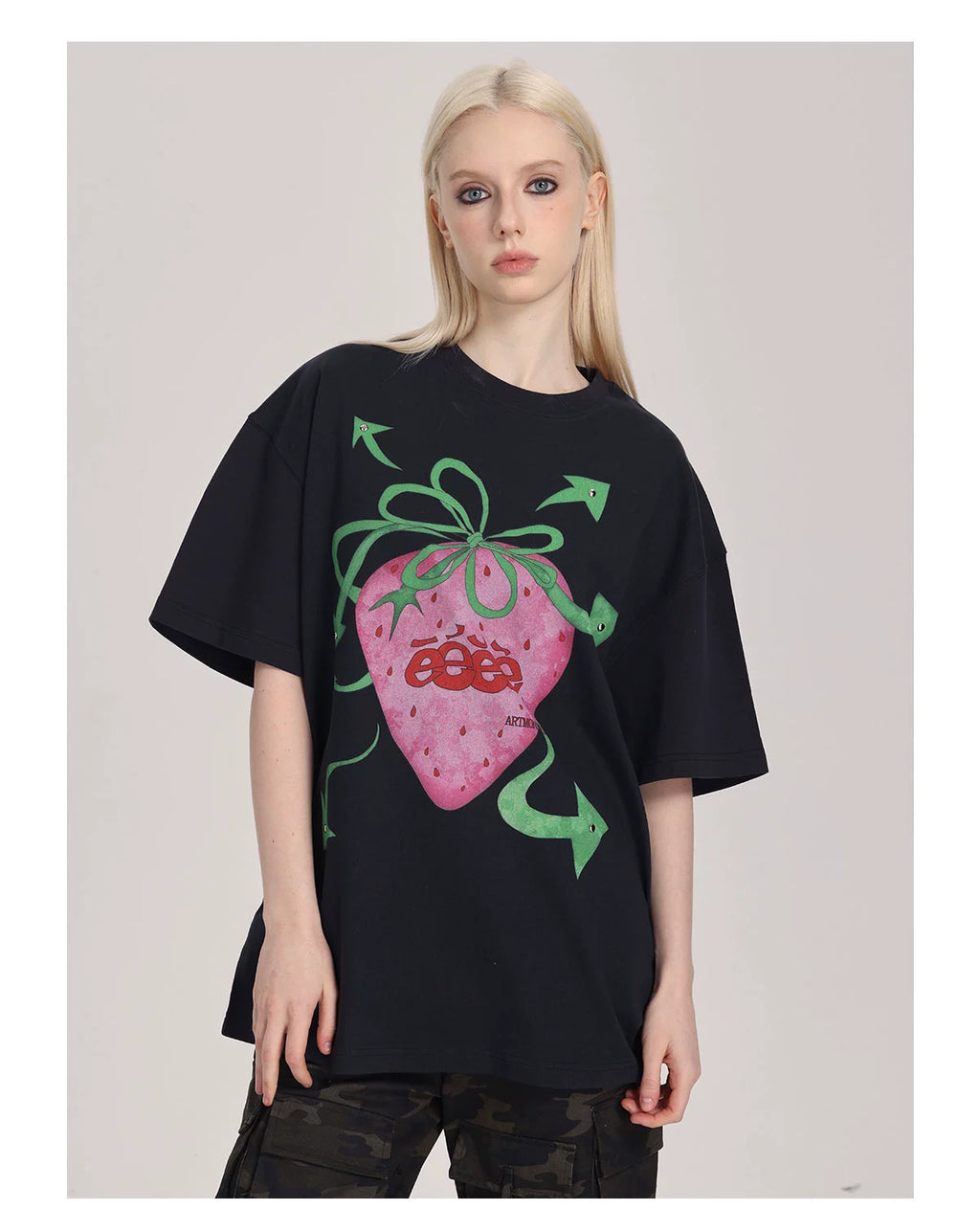 EeeeArtmonster Hand Painted Strawberry Rivet Tee