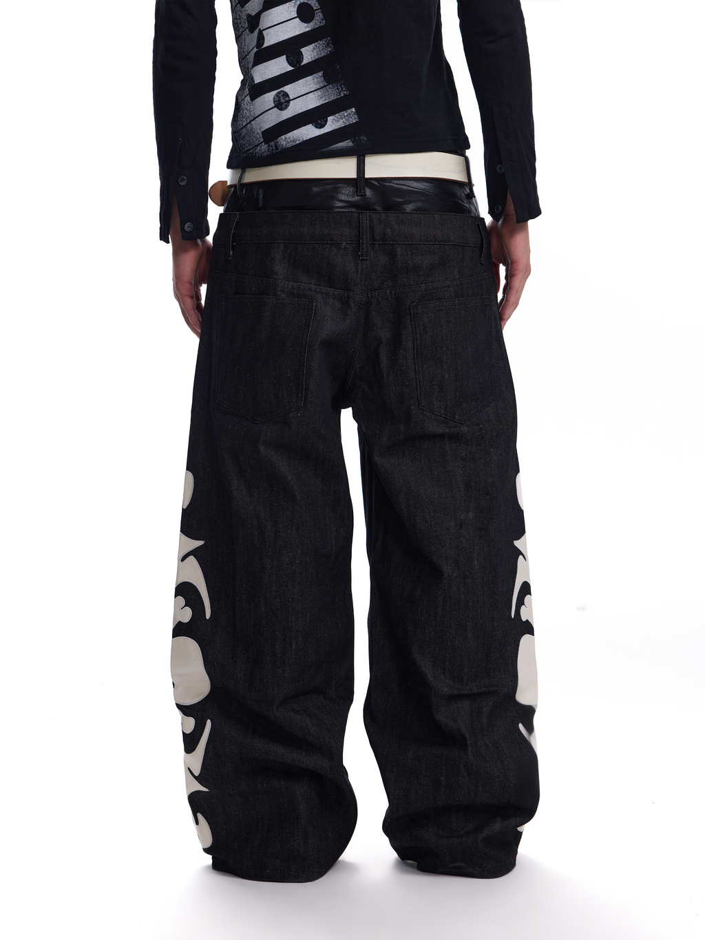 no E mosen Skull Patch 13oz Baggy Flared Jeans