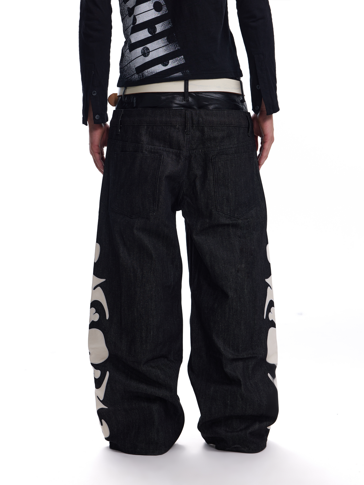 no E mosen Skull Patch 13oz Baggy Flared Jeans
