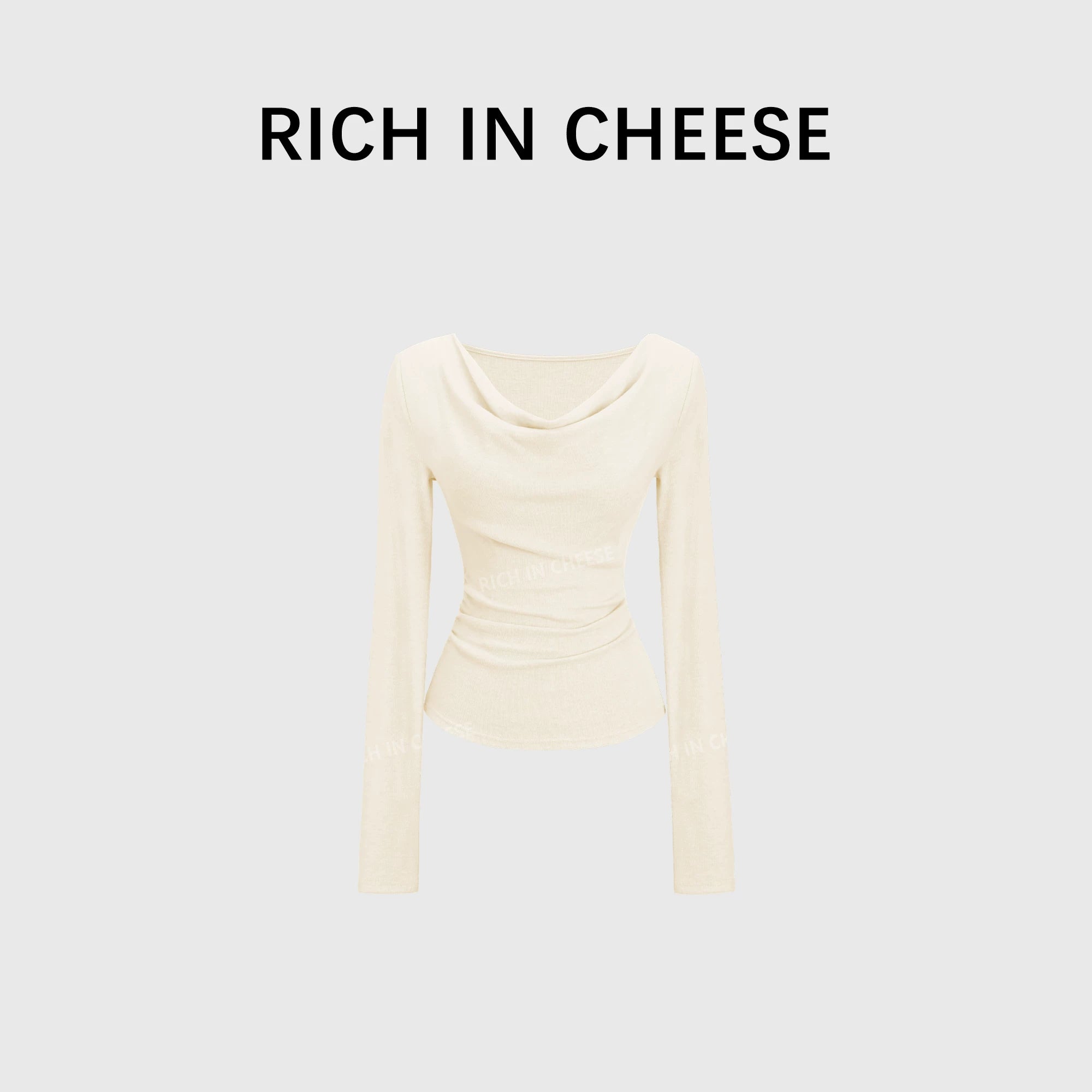 RICH IN CHEESE Pure Desire Swing Neck Knitted Waist Pleated Long Sleeves