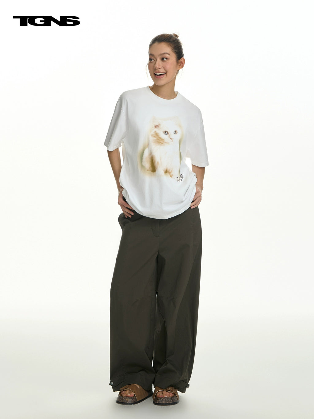 TGNS Fuzzy Cat Print Loose Versatile Tee