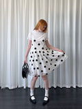 Loosesmell Splicing Pleated Dot Mesh Suspender Skirt