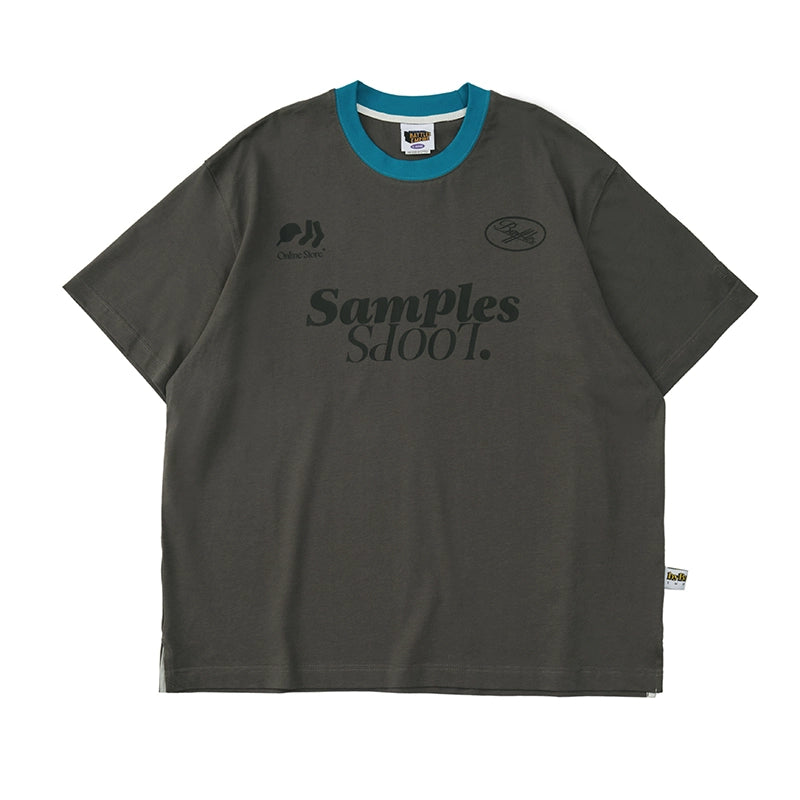 Battles Contrasting Neckline Double Yarn Retro Tee