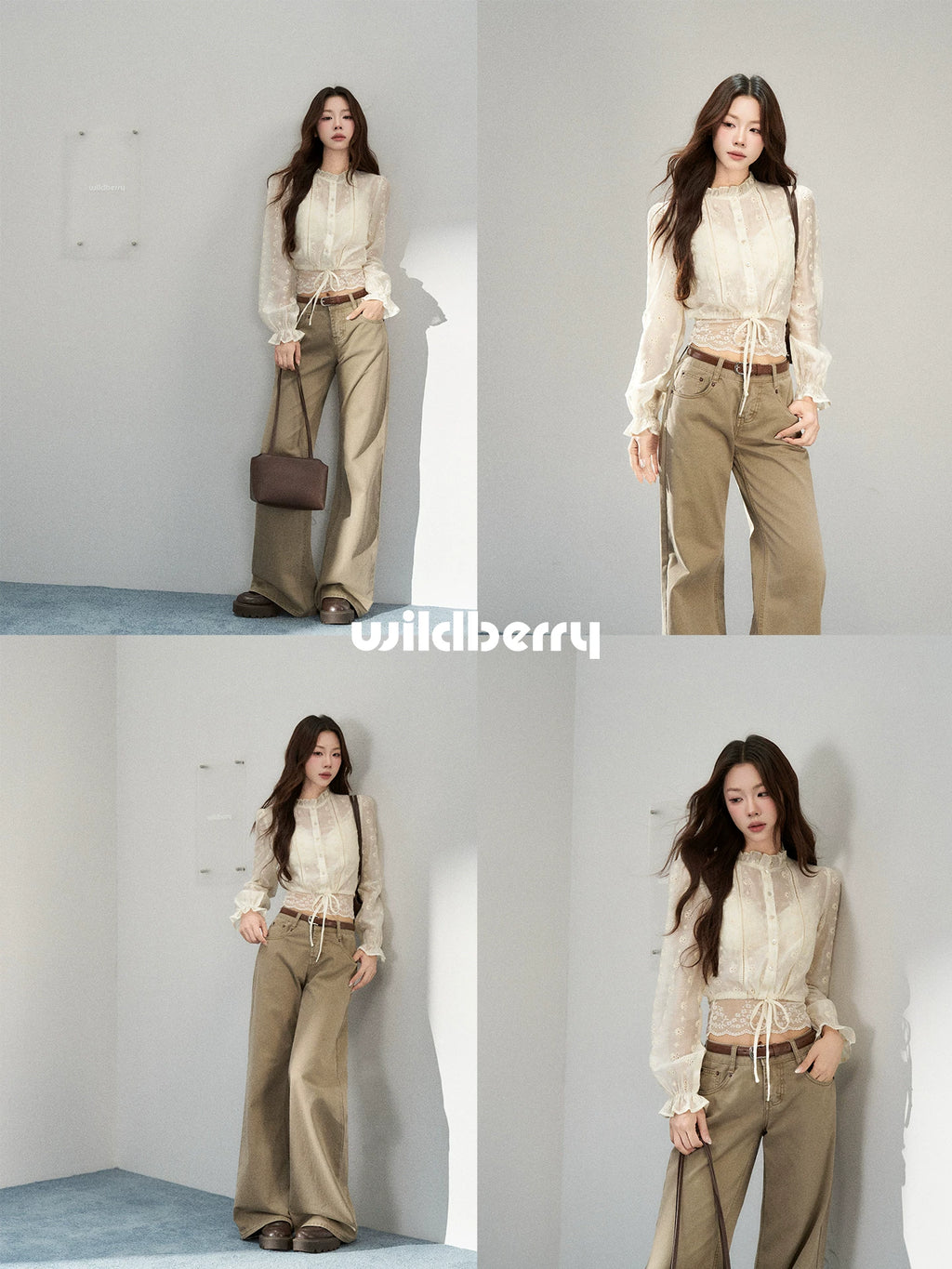 Wildberry Korean Chic Breathable Fitted Long-Sleeve Blouse