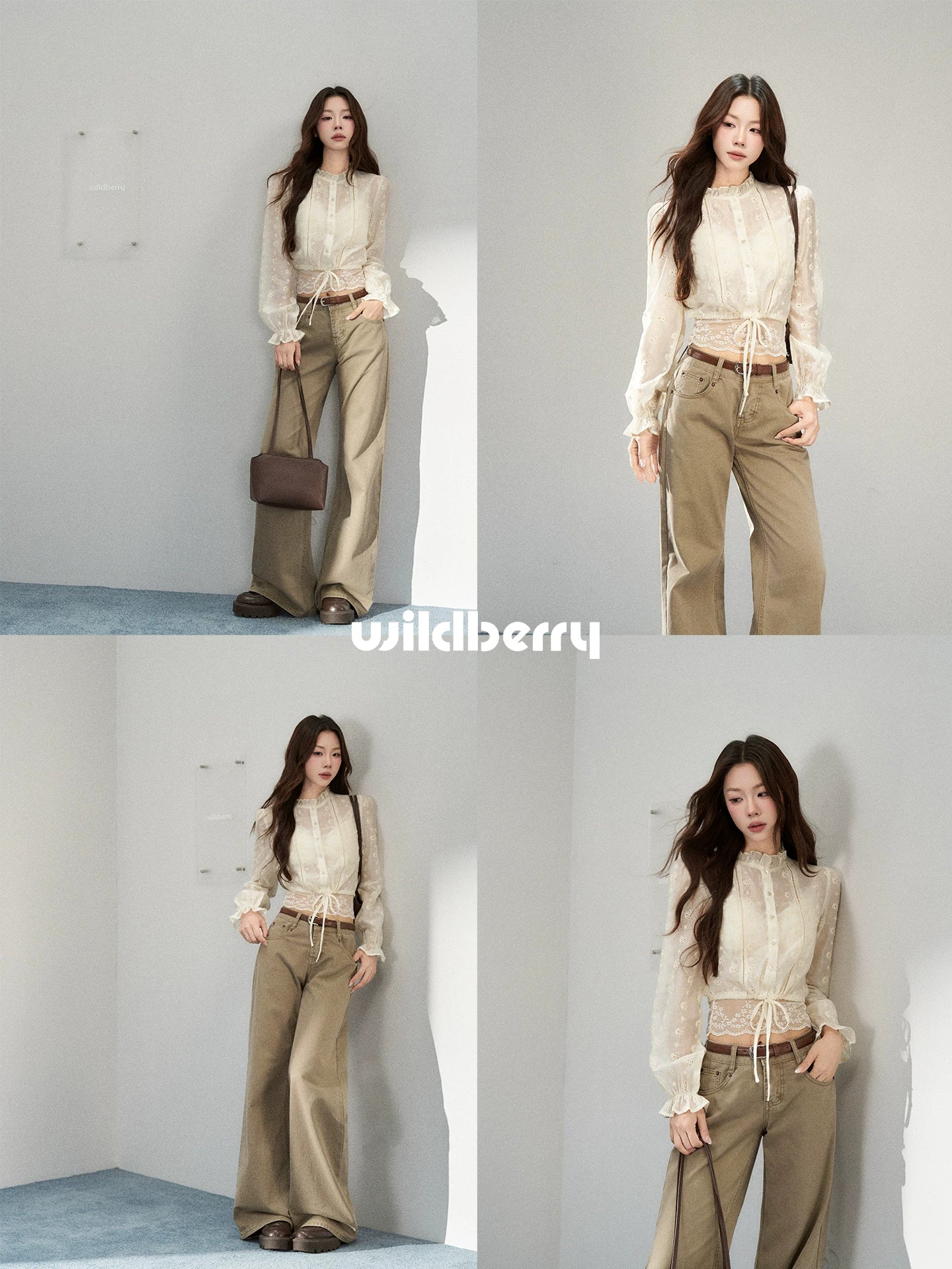 Wildberry Korean Chic Breathable Fitted Long-Sleeve Blouse