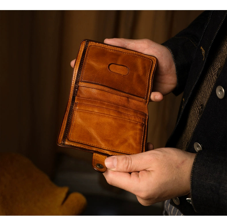 HALF WORK tanned leather short men's leather vertical cowhide wallet