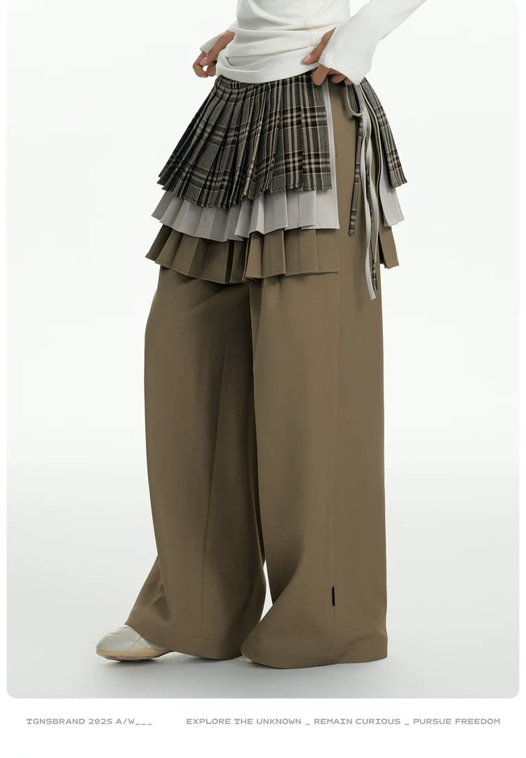 TGNS Three-layer Pleated Skirt Fart Curtain Splicing Pants