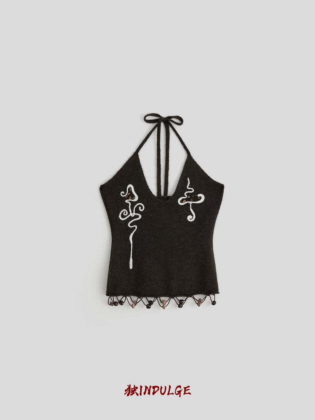 INDULGE Beaded Embroidered Halter Knit Vest Top