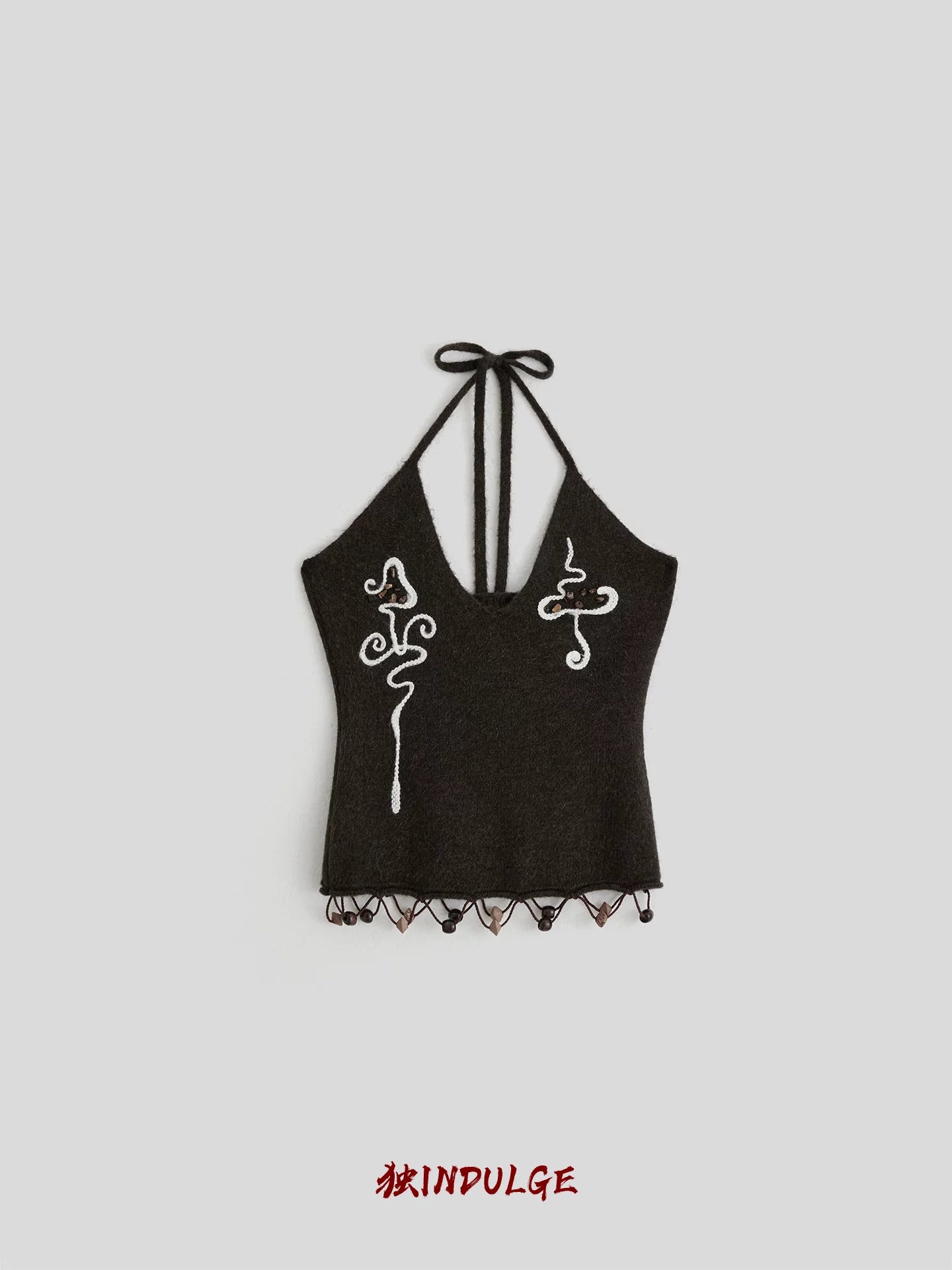 INDULGE Beaded Embroidered Halter Knit Vest Top
