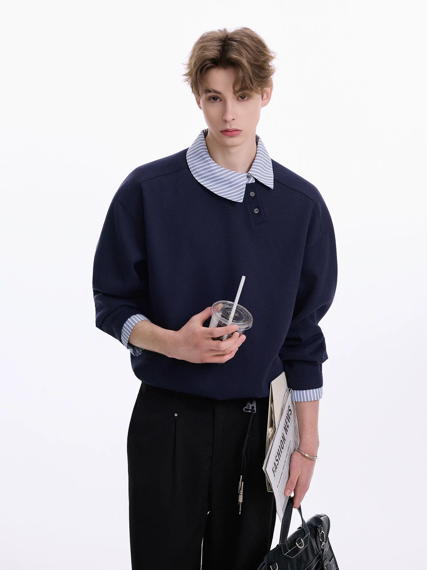 CHOR Striped Shaped Oblique Lapel Pullover Sweater