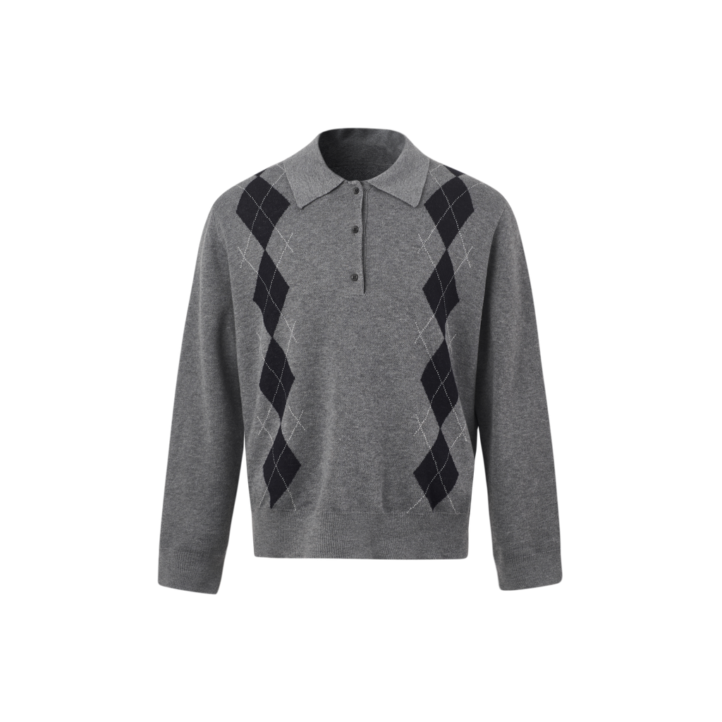INTENT Argyle Merino Wool Button-Front Knit Sweater