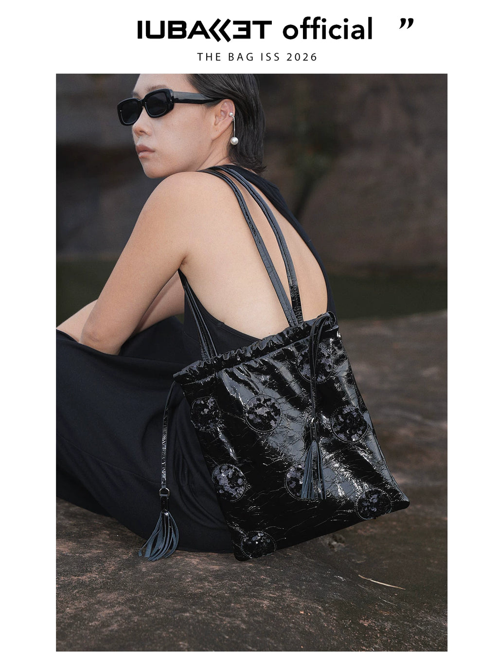 IUBALLET Silver Fringe Faux Leather Drawstring Shoulder Bag