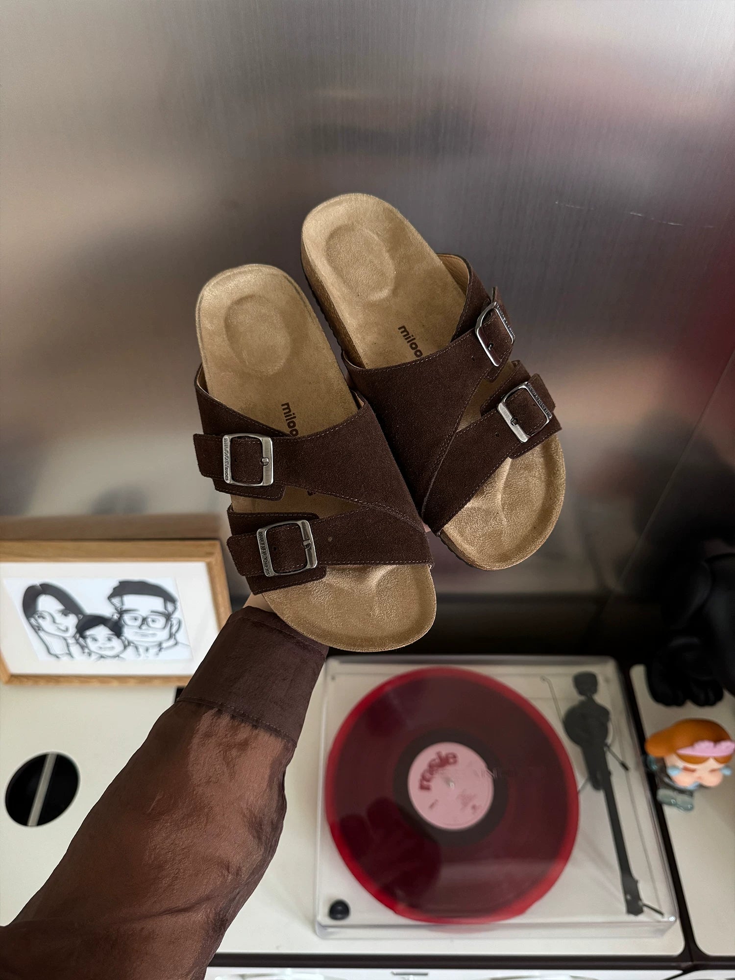 MILOOEY Leather Double Buckle Slide Sandal