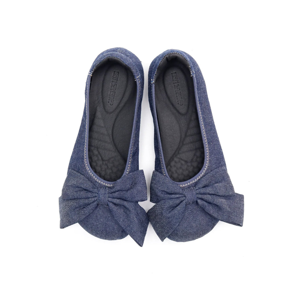 ASTHER Denim Bow Round-Toe Mary Jane Ballet Flat