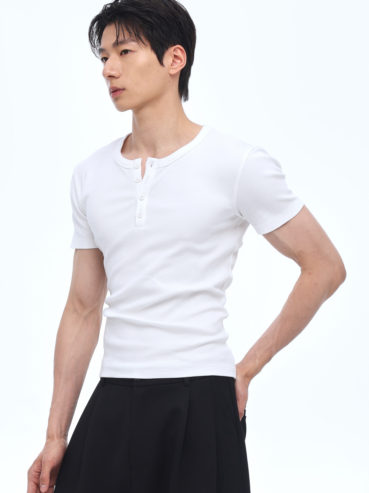 WEAVE White Henley 260g Breathable Slim Fit Tee