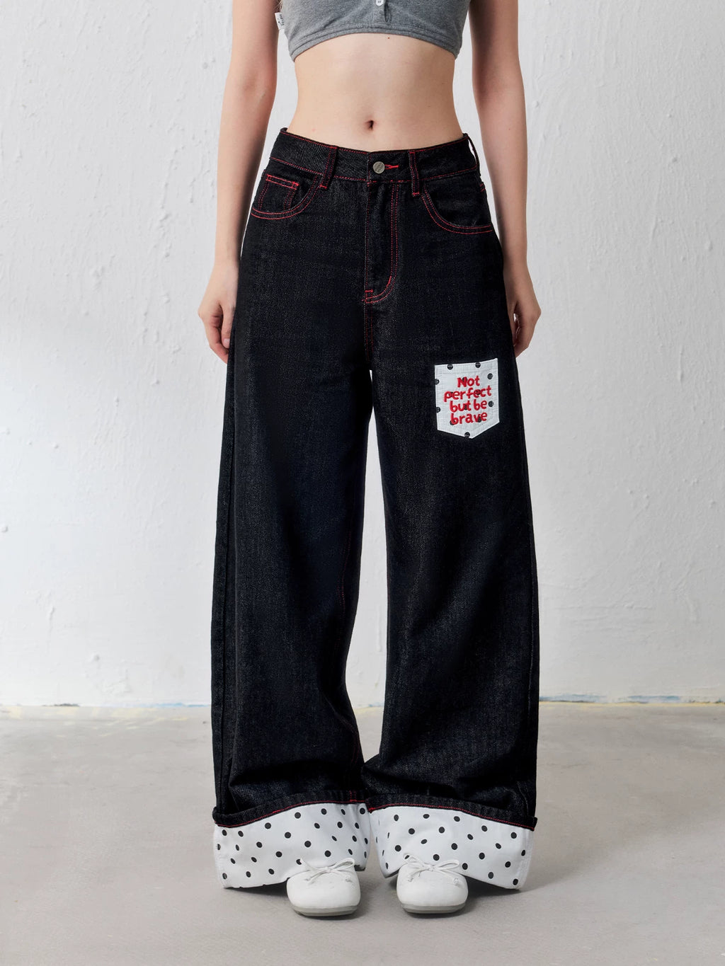MASOOMAKE High-Waist Wide-Leg Embroidered Jeans