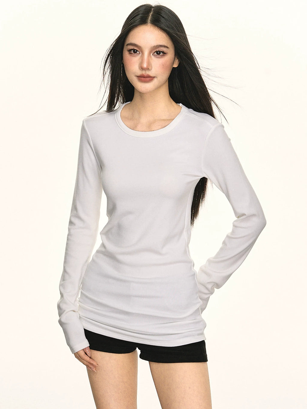 Anna Aneae Casual Versatile Round Neck Slim Slim Long Sleeves
