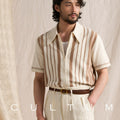 CULTUM Striped Knitted Short Sleeve Cardigan Zip POLO Shirt