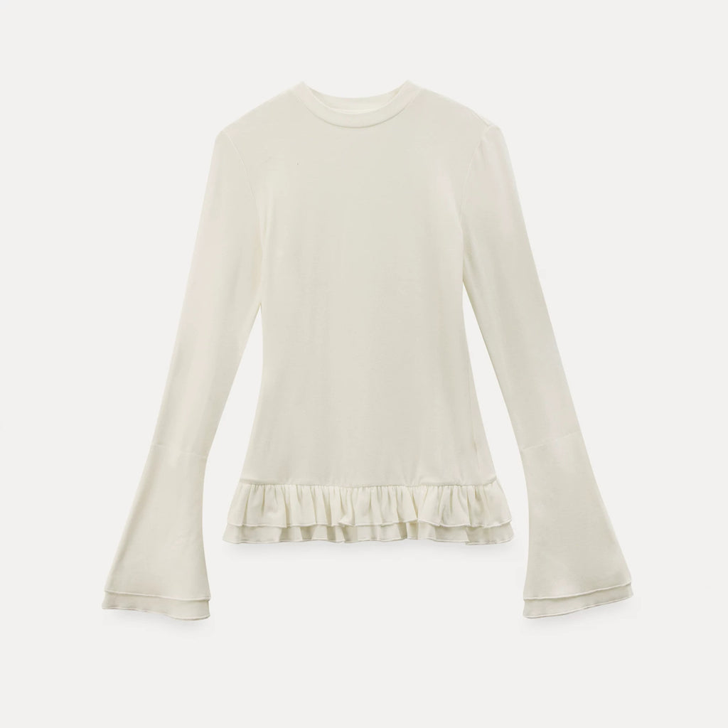 EGGKA Double-layer Lace Polished Floral Slim-fit Long Sleeves