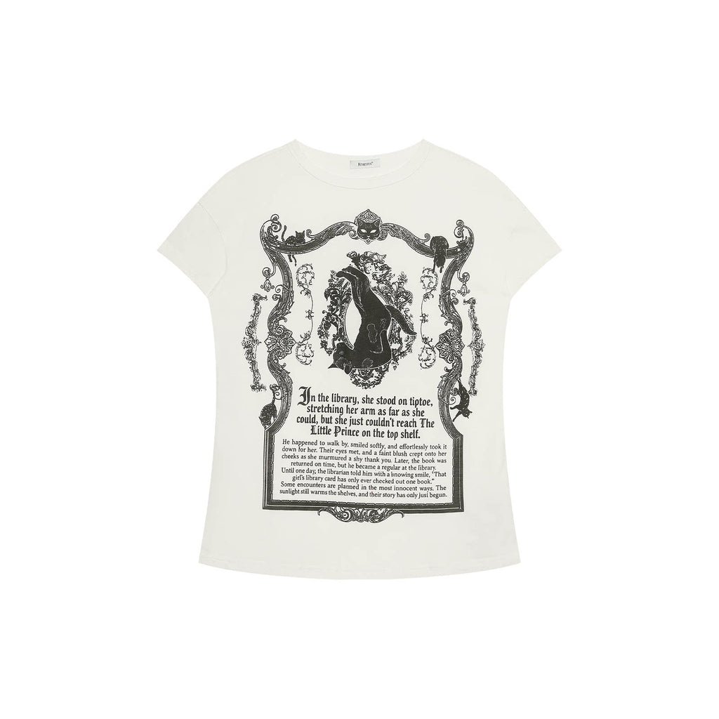 FUNKYFUN Gothic Cat Totem Print Drop-Shoulder Tee