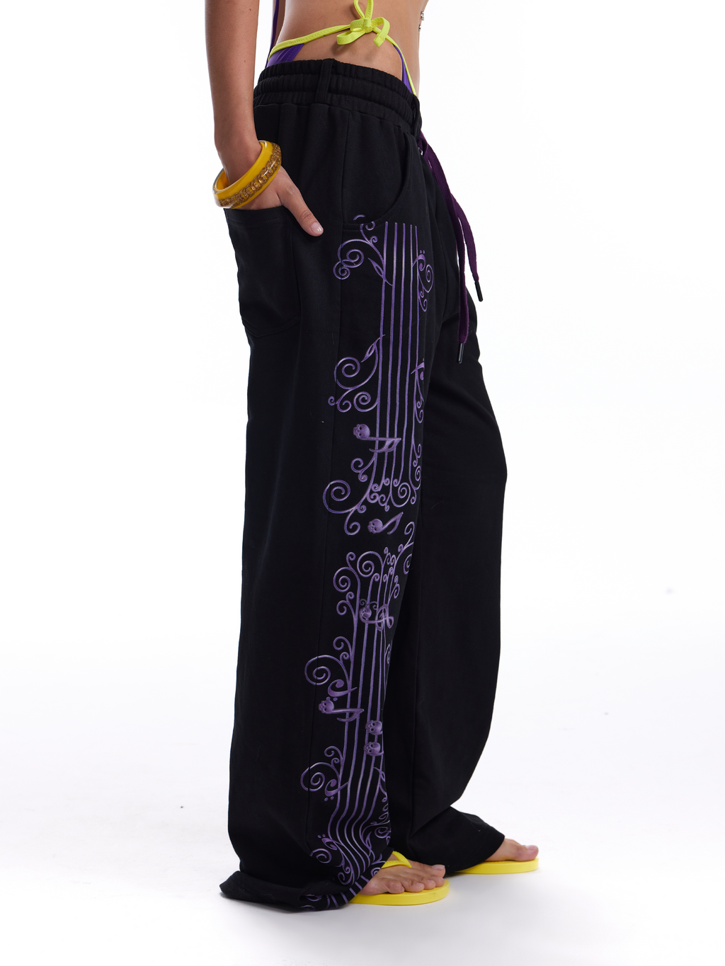 no E mosen Wisteria Vine Music Notes 400g Breathable Straight-Leg Sweatpants