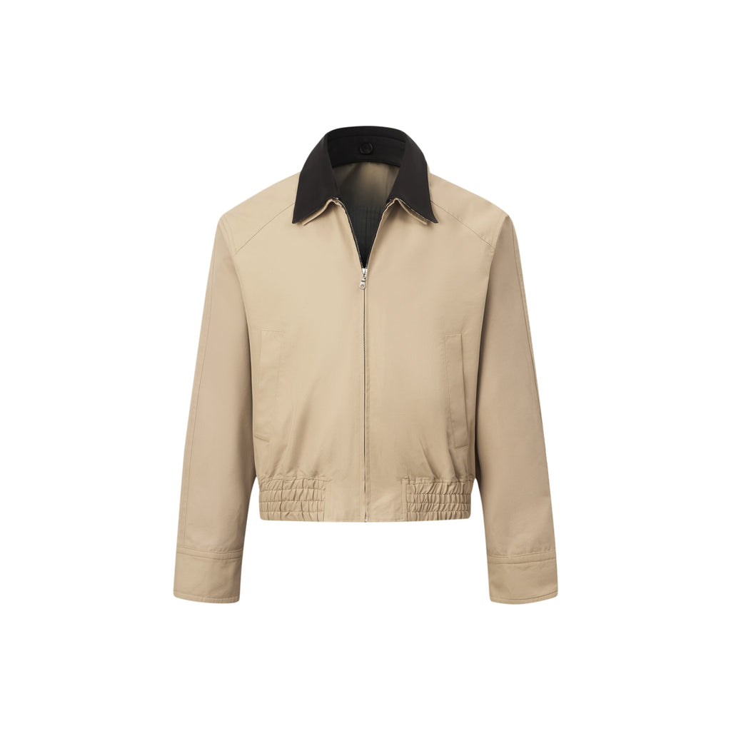 INTENT Plaid Leather-Collar Wide-Lapel Casual Jacket