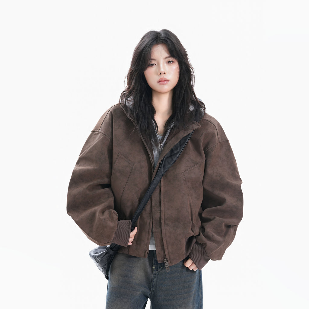 Zuocisankon Loose Leather Jacket