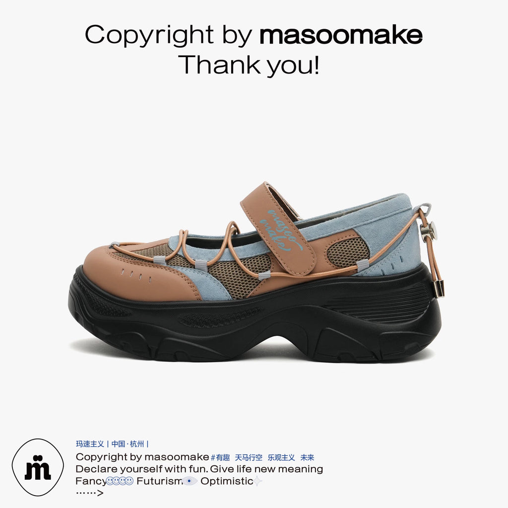 MASOOMAKE Suede Round-Toe Mary Jane Platform Sandal