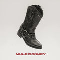 Mule Donkey Vintage Rivet V-Cut Pointed Toe Chunky Heel Mid-Calf Boot