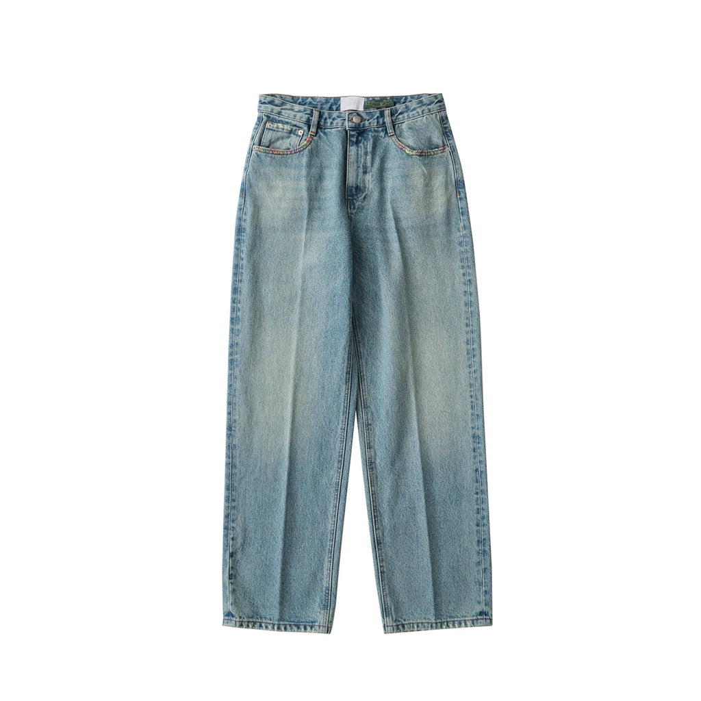 Battles Handcrafted Colored-Thread Relaxed Straight-Leg Jeans