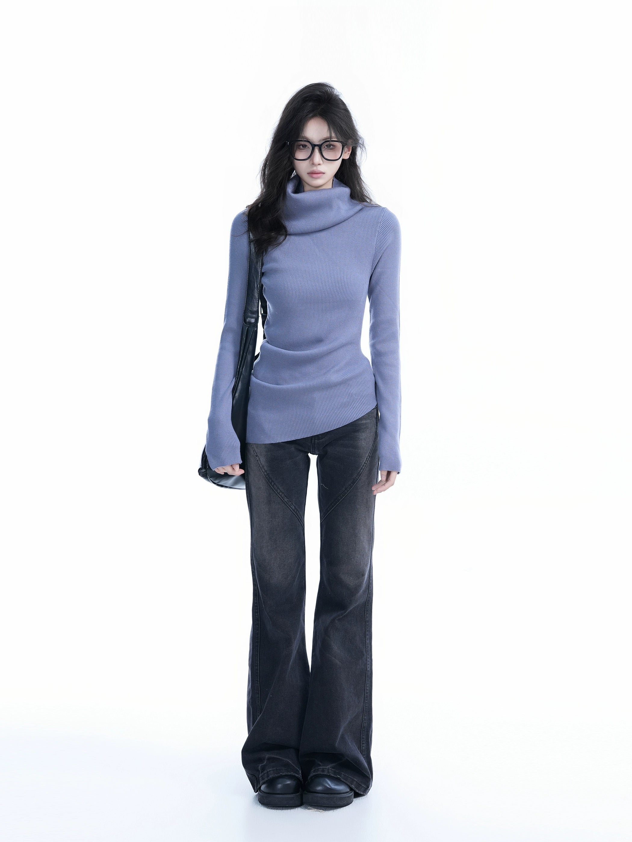 Zuocisankon High-end Irregular Turtleneck Knitted Sweater