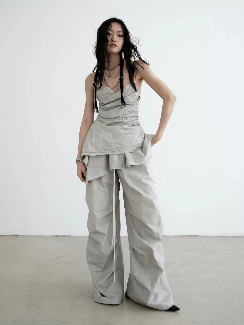 JNYLON Two-piece Detachable Ruffle Leaf Skirt Slacks
