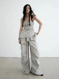 JNYLON Two-piece Detachable Ruffle Leaf Skirt Slacks