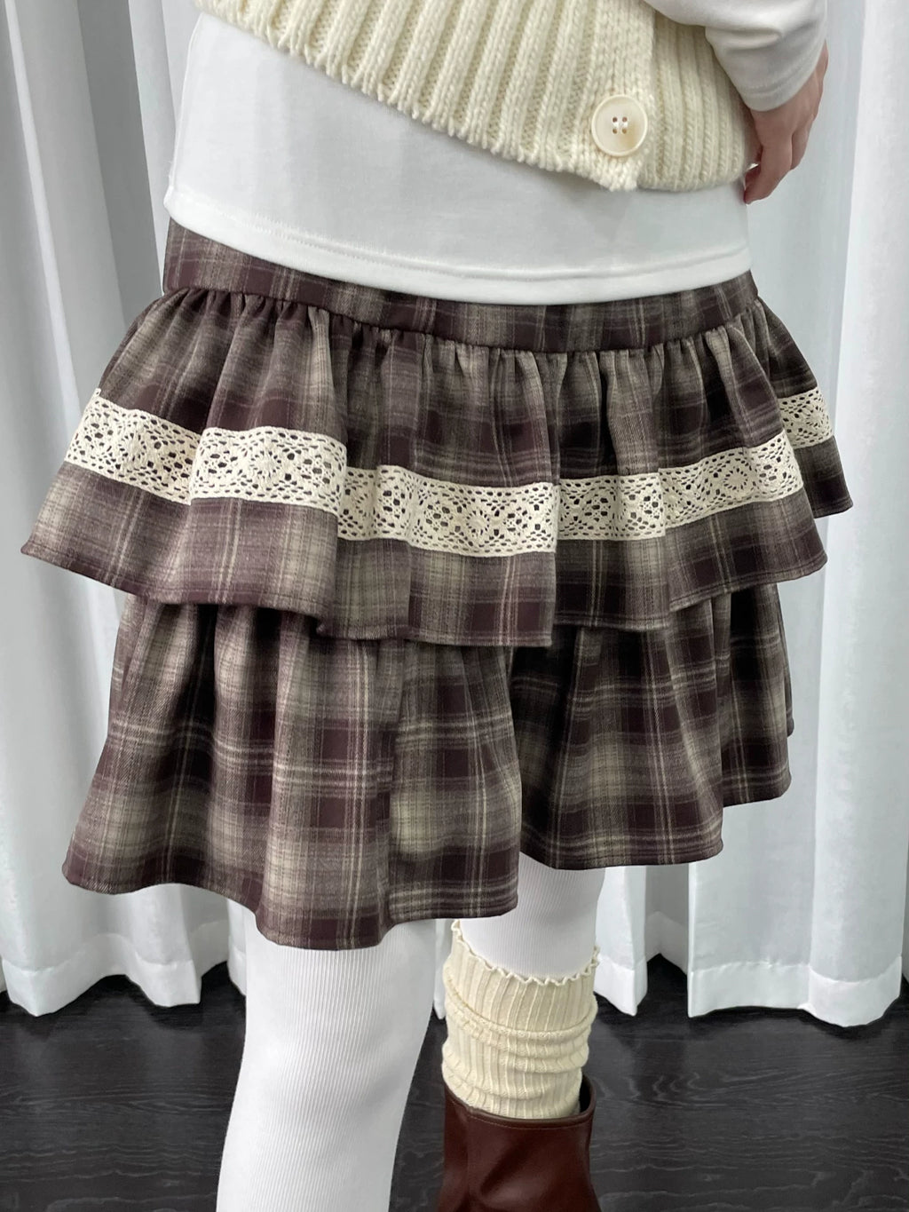 Loosesmell Plaid Patchwork Lace Double Dress