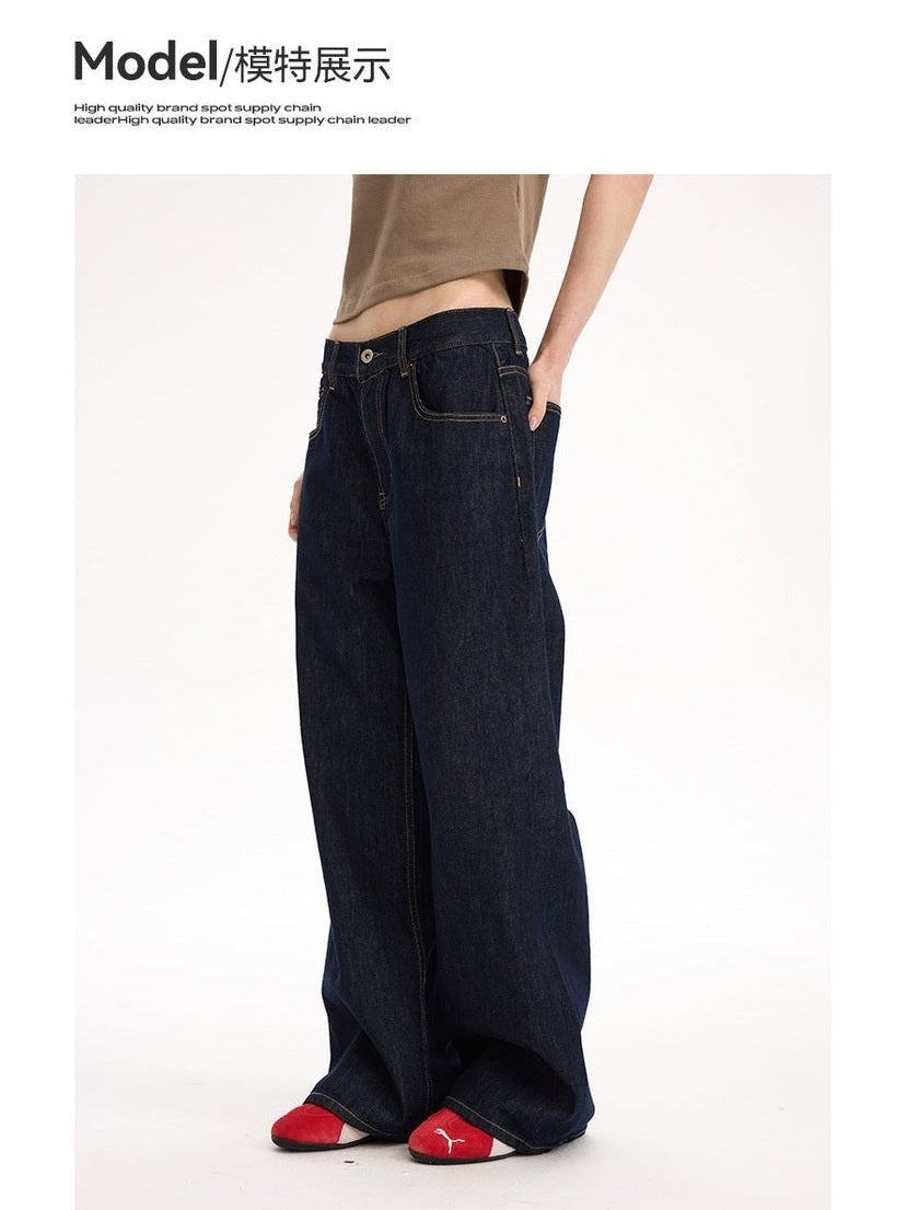 UNF 130z Dark Blue Raw Cow RAW Denim Loose Straight Jeans