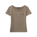Nariele Embroidered Round Neck Breasted Slim-fitting Short Tee