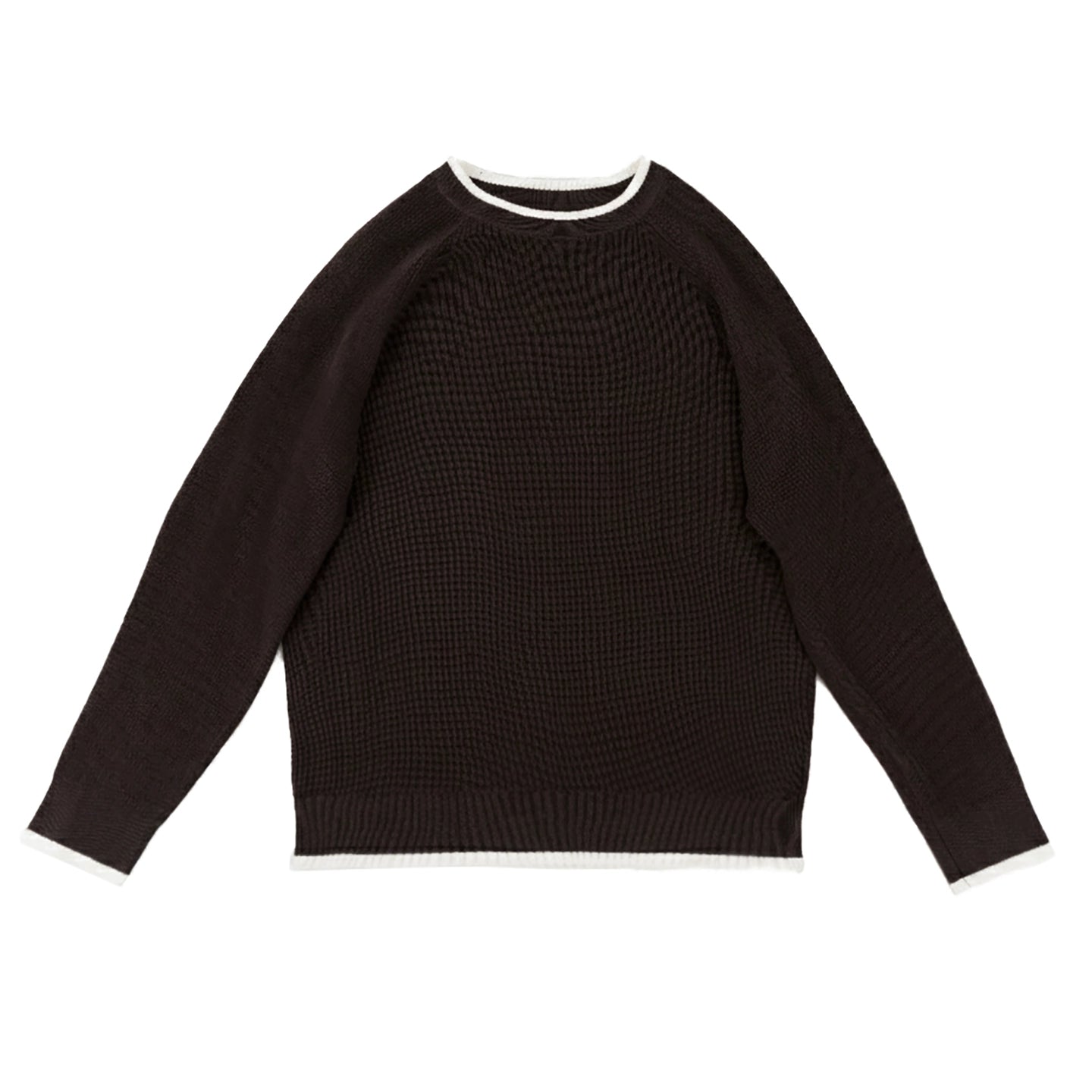 PERDU Shoulder Sleeves Contrasting Color Crew Neck Knitted Long-sleeved Sweater