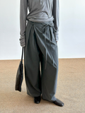 COLN Diagonal Placket Lace-up Loose Suit Pants
