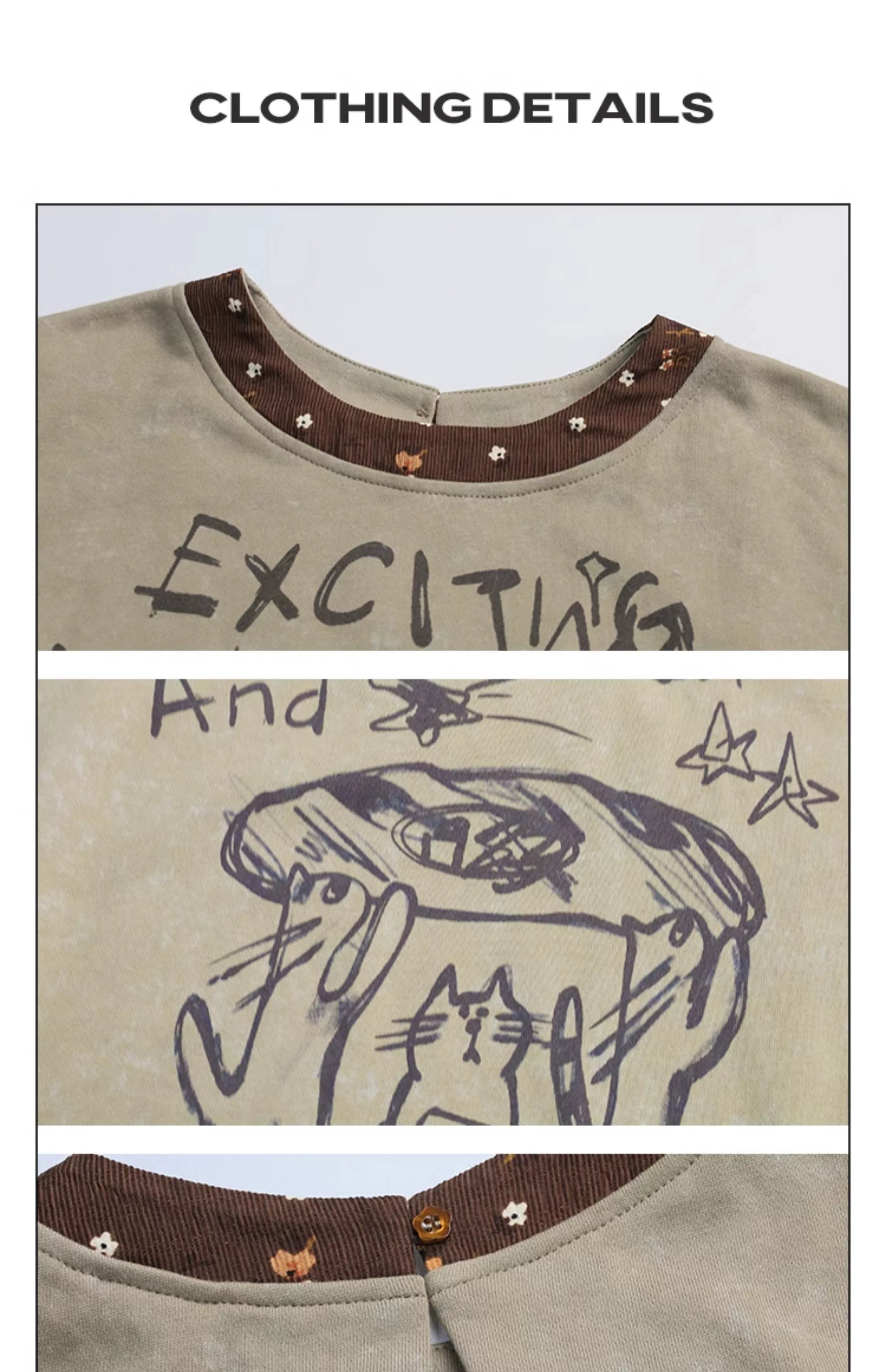 Girlyhalo Retro Crew Neck Graffiti Printingsweatshirt