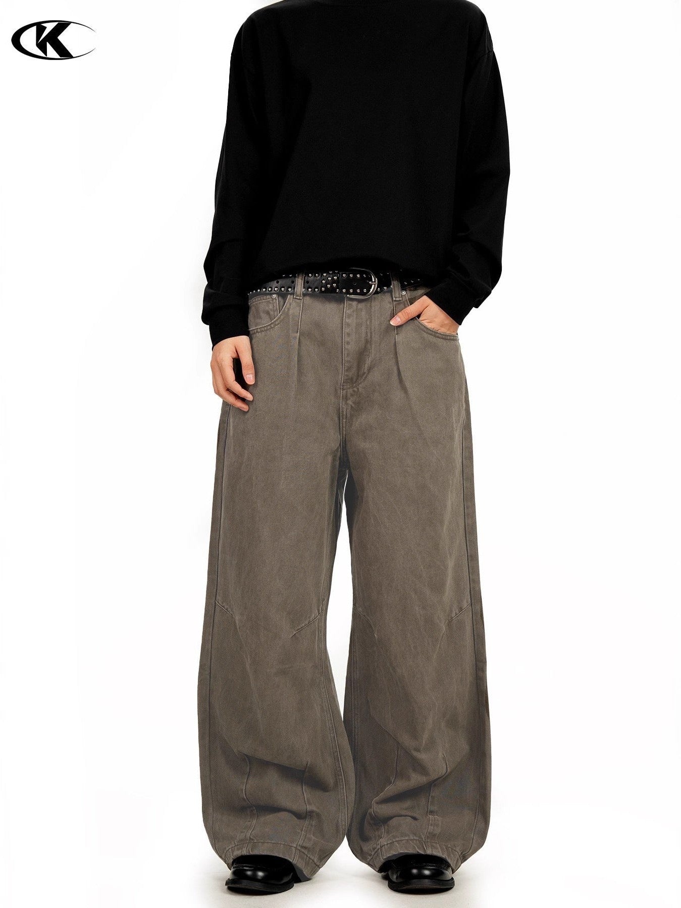 11KN Simple Retro Loose Straight-leg Pants