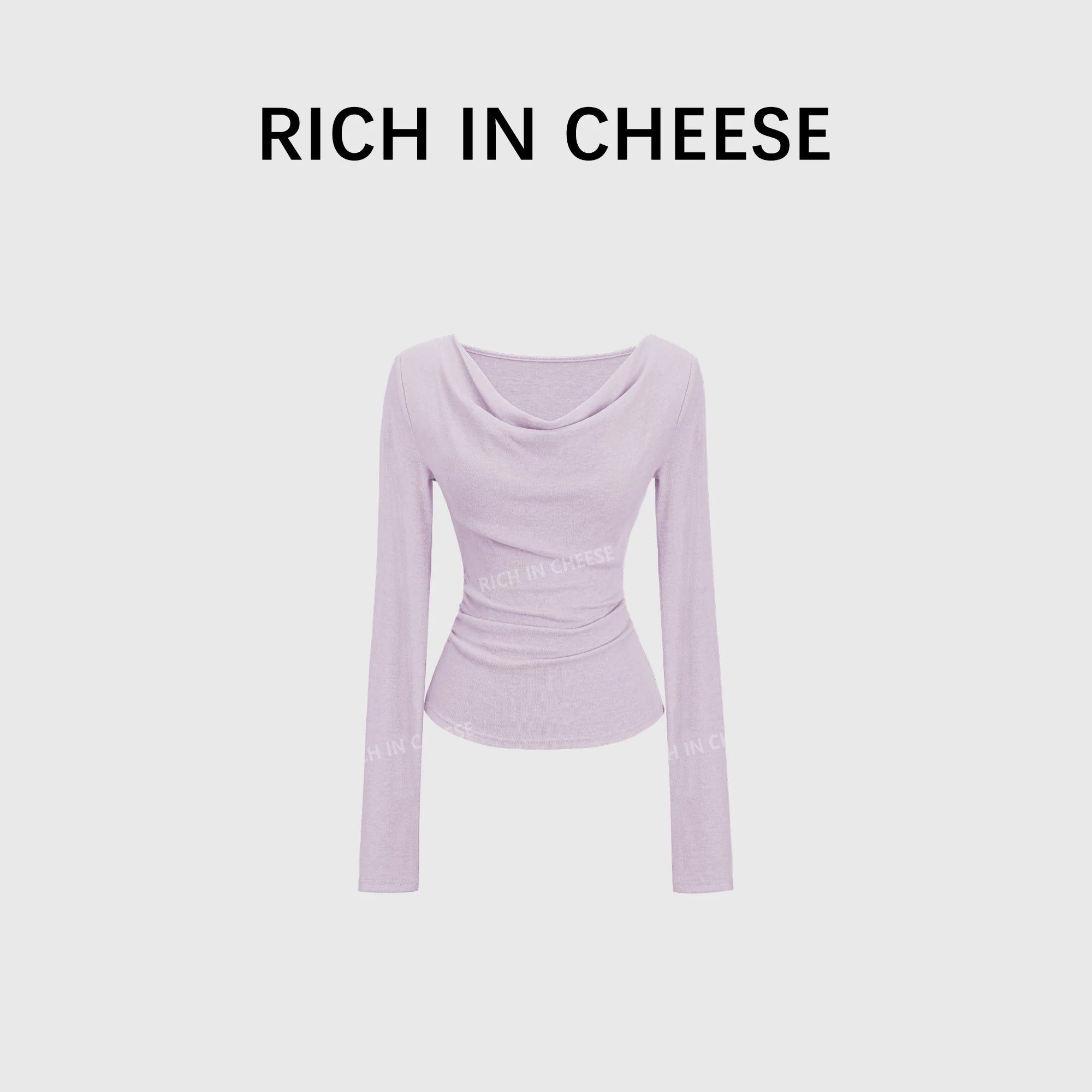 RICH IN CHEESE Pure Desire Swing Neck Knitted Waist Pleated Long Sleeves